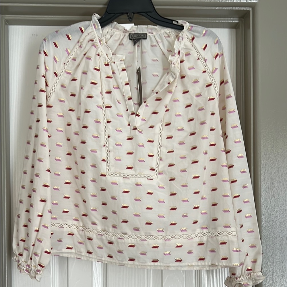 Chic White and Red Patterned Women's Top